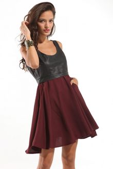 Akira Pleather and Crepe Sleeveless Dress in Burgundy - Lyst