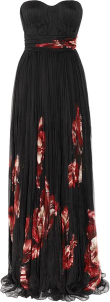 Alexander McQueen Floral Print Pleated Silk Chiffon Gown - Lyst