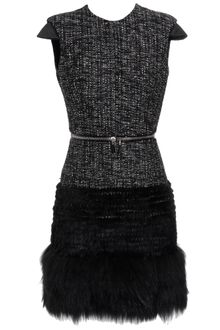 Alexander McQueen Bouclé Tweed Wool Blend Dress with Mink Fur Trim - Lyst