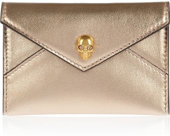 Alexander McQueen Skull Embellished Metallic Leather Card Holder - Lyst