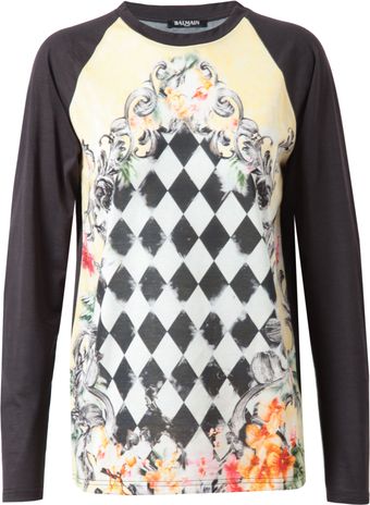 Balmain Baroque Floral Printed Cotton Top - Lyst
