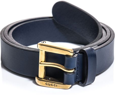 Gucci Gold Buckle Leather Belt in Blue for Men (gold) | Lyst