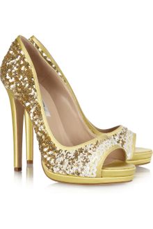 Oscar de la Renta Valerie Sequined Satin Peeptoe Pumps - Lyst