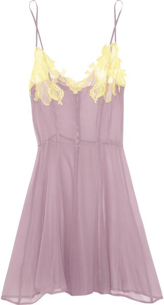 Rosamosario Citrone E Limone Lace Appliqué Silk Georgette Chemise - Lyst