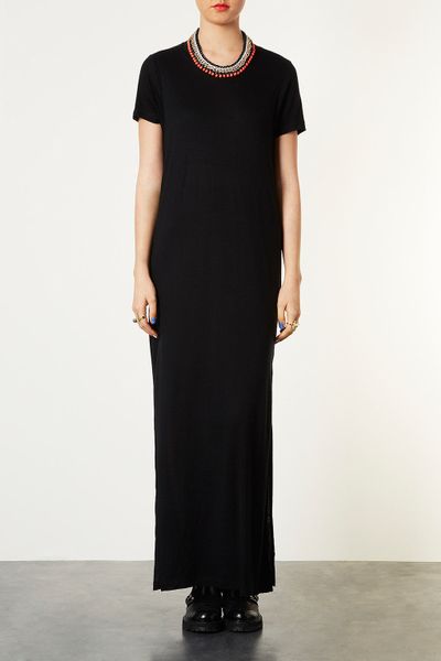 Topshop Side Split Tee Maxi Dress in Black