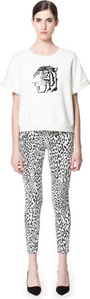 Zara Animal Print Twill Trousers in Animal (white) - Lyst