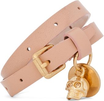Alexander McQueen Skull Charm Double Wrap Leather Bracelet in Deep Blush - Lyst