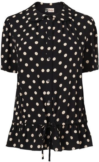 Boutique By Jaeger Polka Dot Gathered Blouse - Lyst