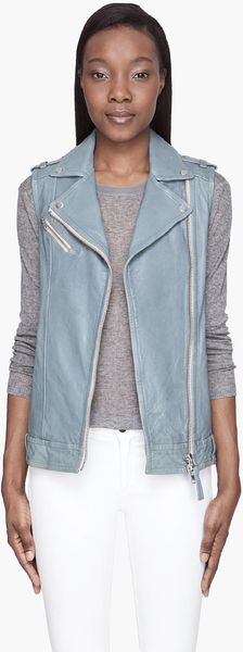 Mackage Pale Blue Leather Perfecto Style Vest - Lyst