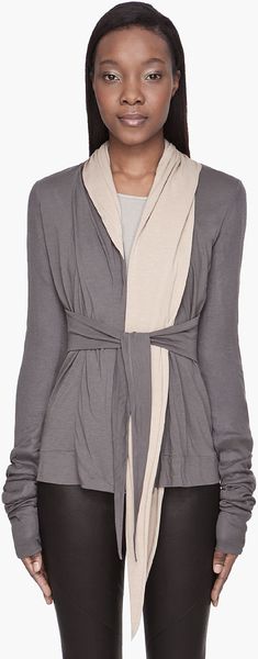 Rick Owens Lilies Grey Twotone Drapey Tie Cardigan - Lyst