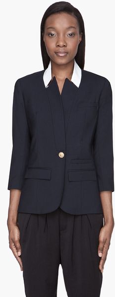 Smythe Navy Goldbuttoned Flat Lapel Wool Blazer - Lyst