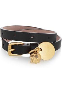 Alexander McQueen Skull Charm Leather Wrap Bracelet - Lyst