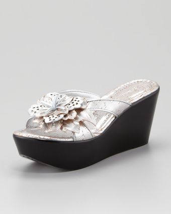 Donald J Pliner Shann Distressed Metallic Floral Wedge Sandal - Lyst