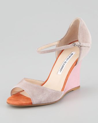 Manolo Blahnik Weldina Suede Mary Jane Patent Wedge Sandal - Lyst