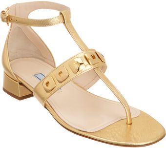 Prada Studded Saffiano Tstrap Sandal - Lyst