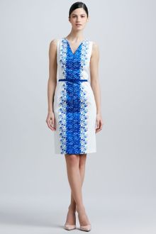 David Meister Sleeveless Printpanel Belted Dress - Lyst