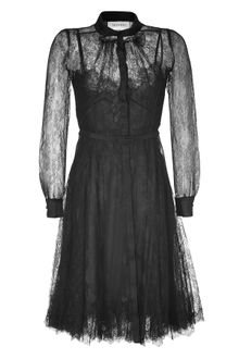 Valentino Black Belted Silk Lace Dress - Lyst