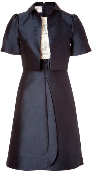 Valentino Navy Cotton silk Dress - Lyst