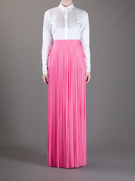 pink pleated maxi skirts