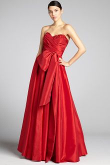 Notte By Marchesa Scarlet Pleated Taffeta Embellished Bow Strapless Gown - Lyst