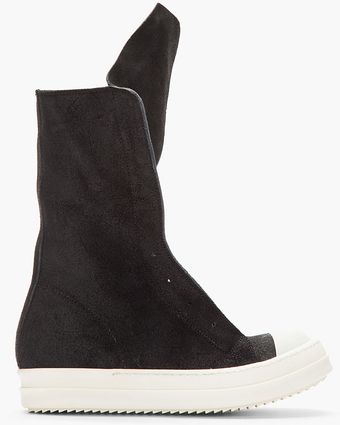Rick Owens Black Brushed Laceless Basket Boots - Lyst