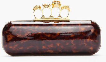 Alexander McQueen Gold and Tortoiseshell Knuckleduster Long Box Clutch - Lyst