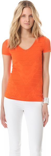 Catherine Malandrino V Neck Pointelle Top - Lyst