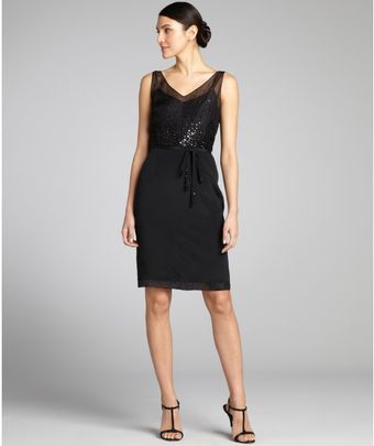 Kay Unger Silk Chiffon Sequin and Bead Embellished Belted Dress - Lyst