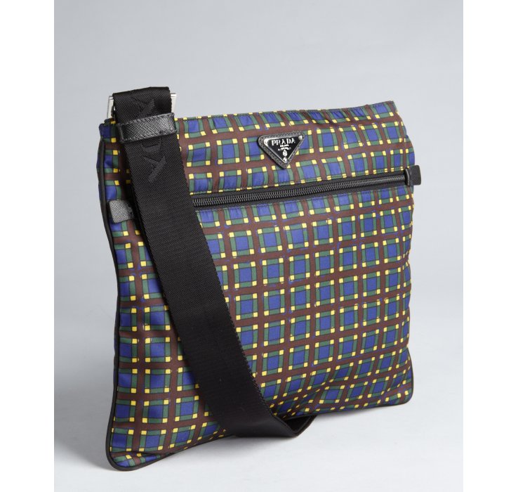 Prada Plaid Nylon Small Messenger Bag in Multicolor for Men (forest