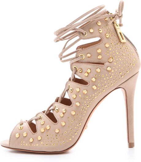Schutz Arieli Lace Up Booties in Pink (oyster) | Lyst