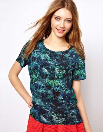 Lulu & Co Lulu Co Silk Tee in Palm Print - Lyst