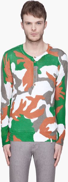 Diesel Green Camo and Mesh Kcanopo Henley Sweater - Lyst