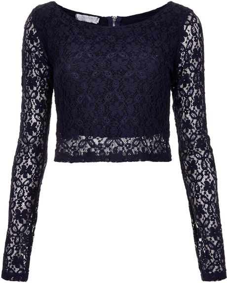 navy lace crop top