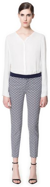 Zara Printed Trousers with Contrasting Waistband - Lyst