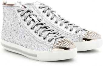 Miu Miu Glitter High-Top Sneakers - Lyst