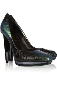 Yves Saint Laurent Mirrored-Heel Metallic Elaphe Pumps - Lyst