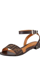 Fendi Zucca Anklewrap Flat Sandal