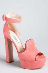Prada Pink Suede Loafer Ankle Strap Platform Pumps