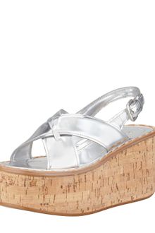 Prada Specchio Crisscross Cork Wedge Silver - Lyst