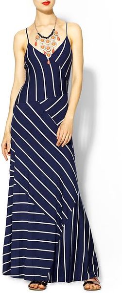 Calvin Klein Multi Stripe Maxi Dress in White (navywhite)