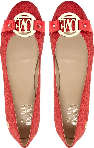 red sparkle flat shoes