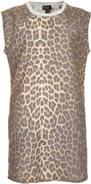 Topshop Leopard Print Sleeveless Sweat Dress - Lyst