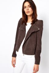 Vanessa Bruno Athé Athé Sharp Shouldered Biker Jacket in Suede