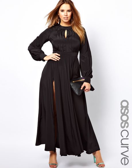 Asos Curve Maxi Dress with Bell Sleeve in Blue (black)