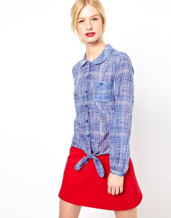 Boutique By Jaeger Cross Hatch Print Blouse with Tie Front - Lyst