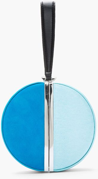 Diane Von Furstenberg Blue Suede Snakeskin Colorblocked Circle Box Clutch - Lyst