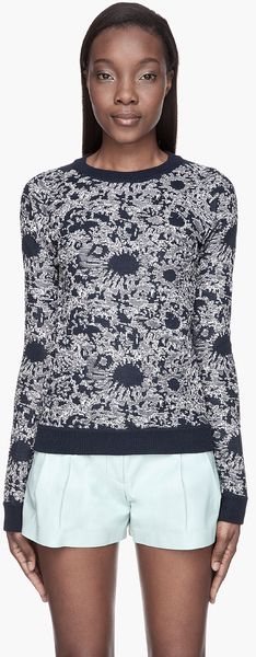 Suno Navy and White Knit Pattern Raglan Sweater - Lyst