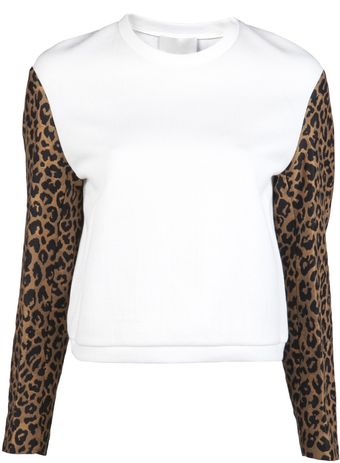 3.1 Phillip Lim Sweatshirt with Leopard Print Sleeves - Lyst