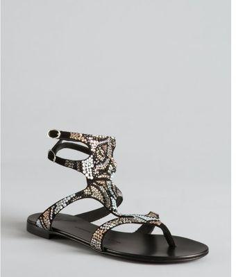 Giuseppe Zanotti Black Suede Rhinestone Embellished Strappy Sandals - Lyst