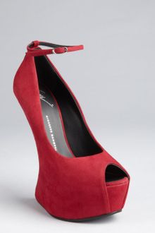 Giuseppe Zanotti Scarlet Suede Sculpted Peep Toe Wedge Pumps - Lyst